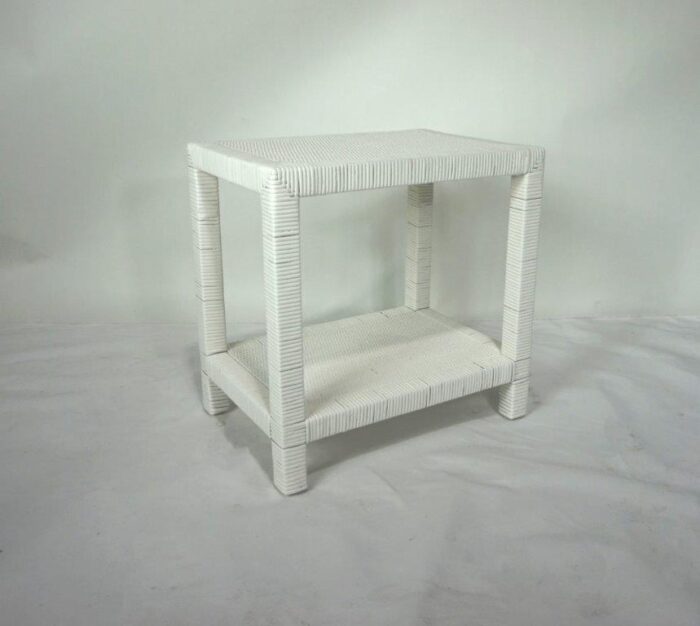 White Rattan End Table