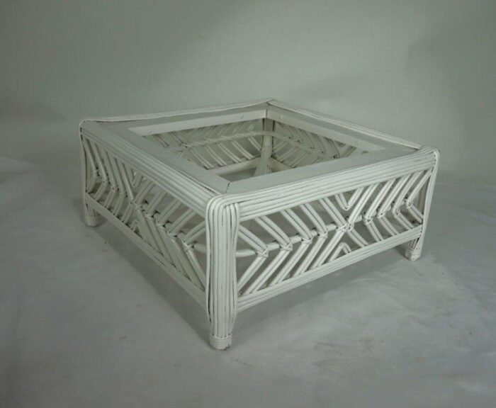 Vintage Rattan White Ottoman